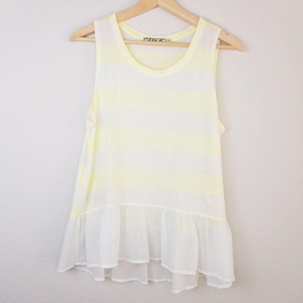 Chloe K Ruffle Peplum Striped Tank Top Yellow